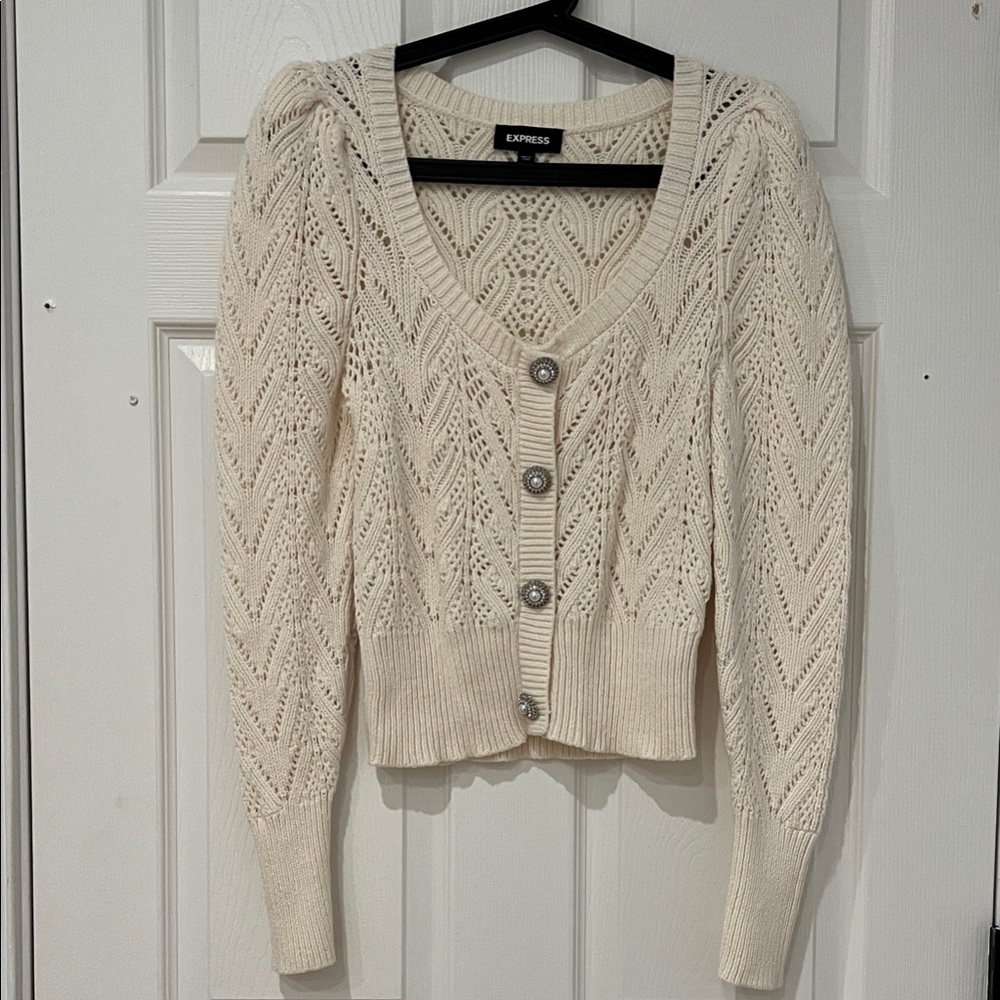 Express Cream Button-Up Cardigan